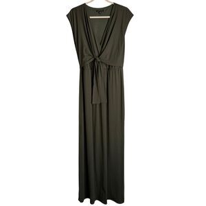 City Triangles Maxi Dress Cap Sleeve Side Slit Olive Green Size Large